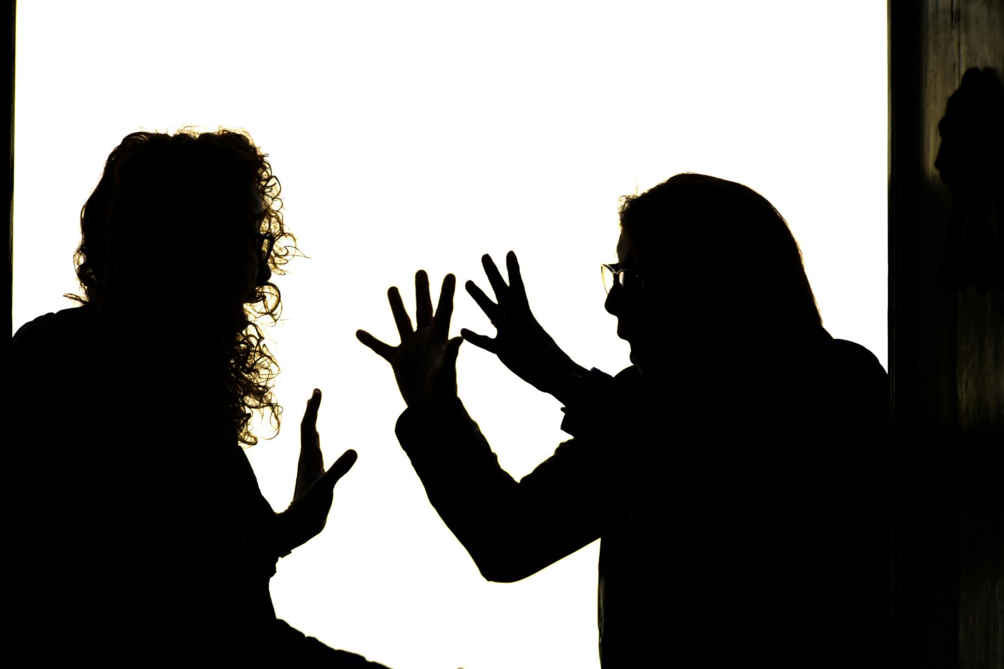 Silhouettenhafte Figuren liefern sich einen hitzigen Streit.